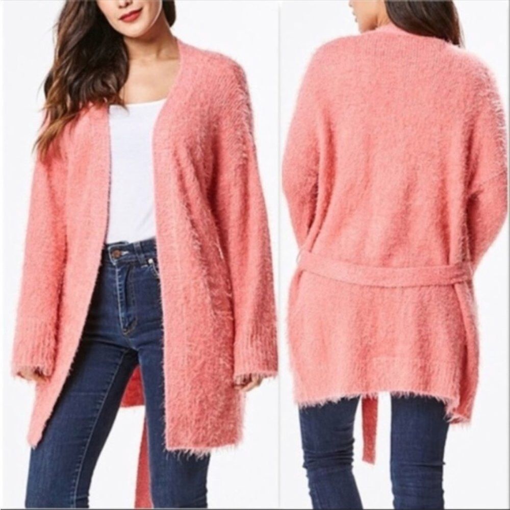 Super Soft LUX Eyelash Peach Cardigan Sweater Burgundy Size M/L